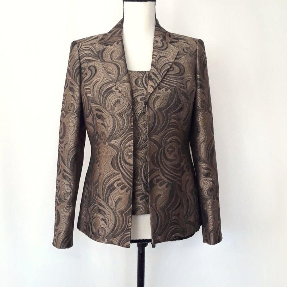 Kasper Brown Paisley Brocade Shell and Jacket Set